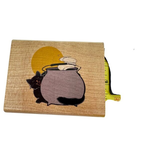 Halloween Black Cat Cauldron Wooden Rubber Stamp Spooky Witchy Card Making - Picture 5 of 6